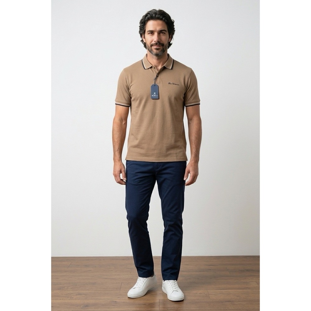 Ben Sherman Mens Shitake Brown Tipped Polo Shirt BS34SK027 Size S, NWT - Picture 6 of 6